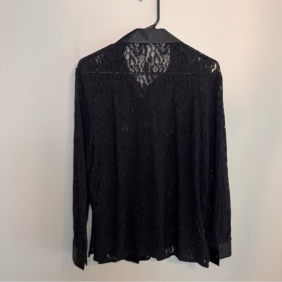 Vintage-Inspired Sheer Lace Blouse with Satin Details - Picture 2 of 5